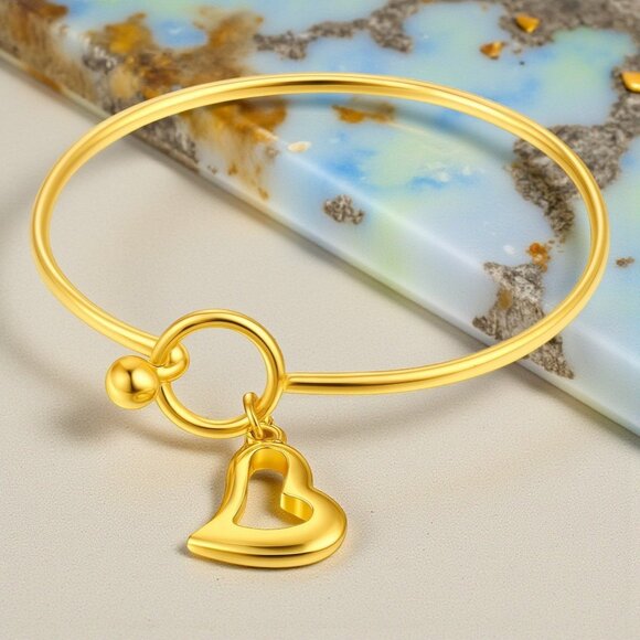 🆕️ 18K Gold Plated 316L Stainless Steel Hollow 💖 Heart Trendy Bangle Bracelet - Picture 1 of 13